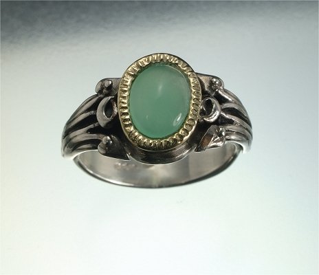 Natural twist sterling silver, gold & green chrysoprase ring